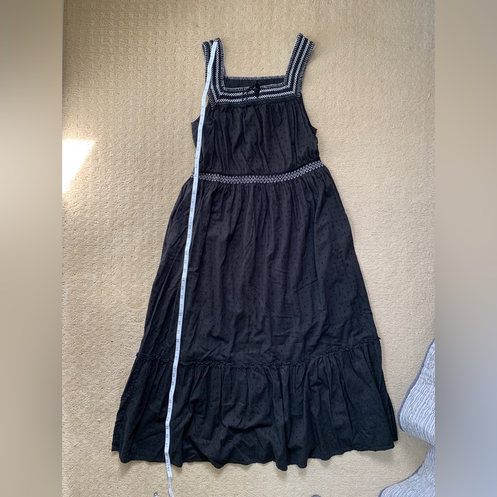 Old Navy Slvless Waist Defined Clip Dot Maxi Dress Black with White Embroidery